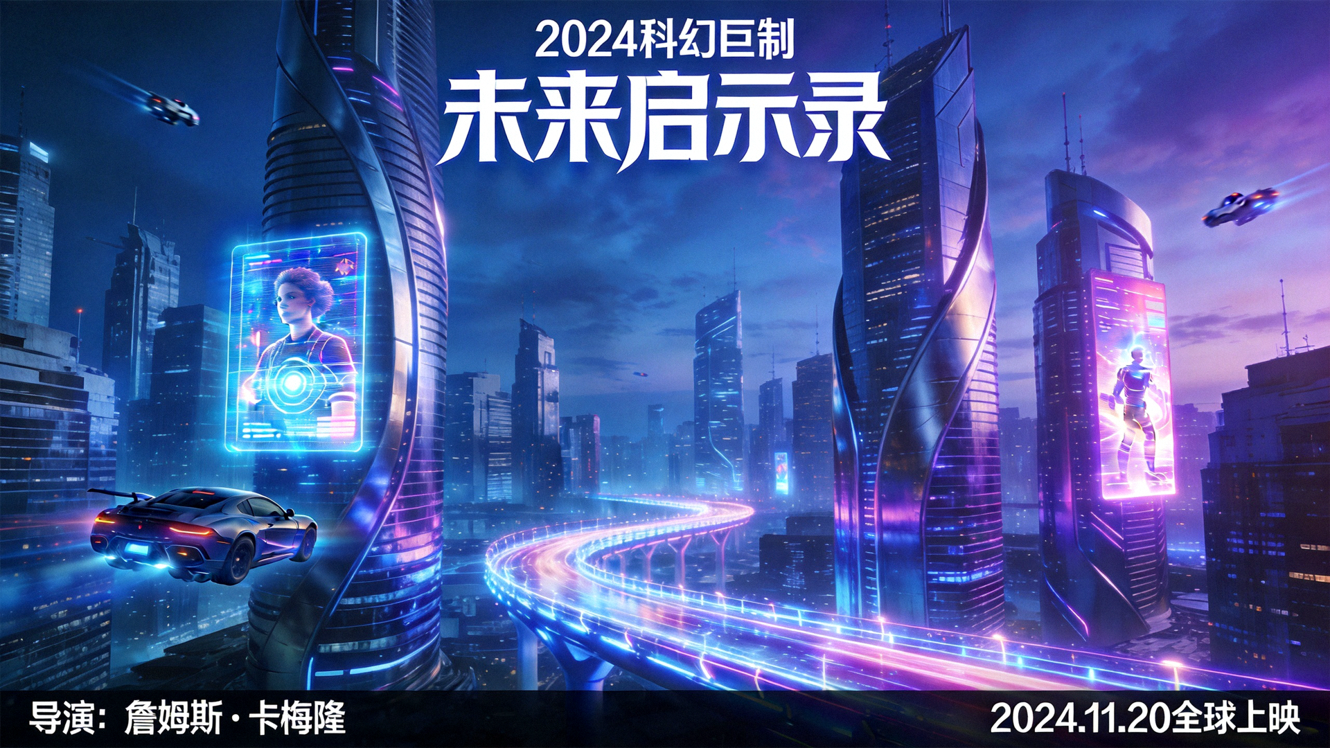 2024年热门科幻电影巨幅海报展示未来城市景观